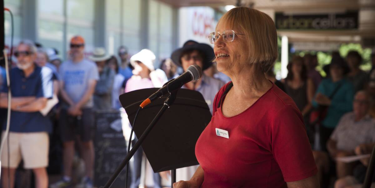 NOT HAPPY: Greens MLA Caroline le Couteur adresses protesters at Curtin Square. Photo: James Hall