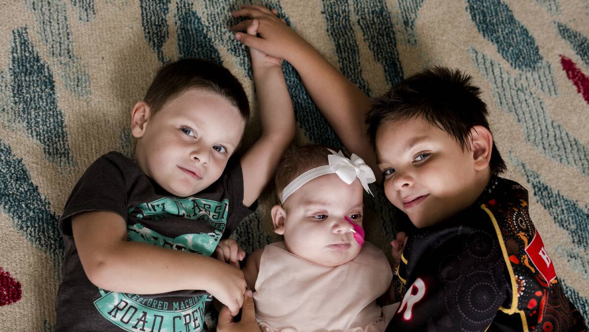 FAMILY: The centre will help those like Arcadia Williams, who has Costello syndrome, pictured with brothers Benji Williams 3, and Tyeren Smith, 8. Photo: Jamila Toderas