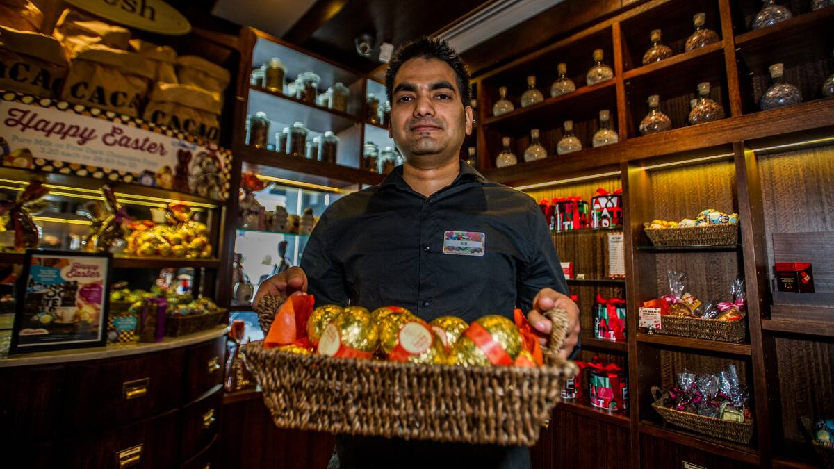 TREATS: Kingston foreshore's Max Brenner store supervisor Sundra Singh has seen boosted trading in the lead up to Easter. Photo: Karleen Minney