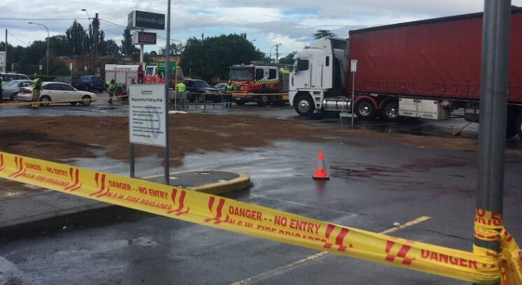 A semi-trailer has spilt diesel at a carpark in Queanbeyan. Photo: NSW EPA/ Twitter