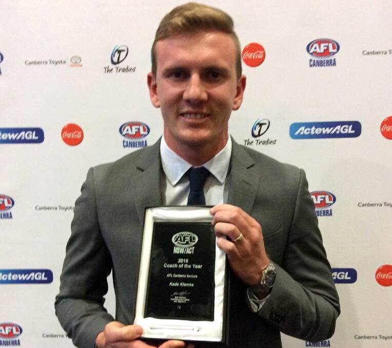 FAVOURITE: Kade Klemke was awarded AFL Canberra men's Coach of the Year.