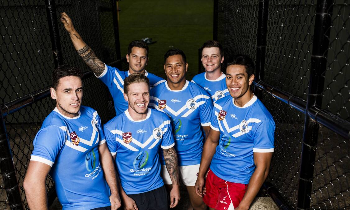 NEW RECRUITS: Front, from left: David Beath, Steven Prail, Francis Fainifo, George Stewart. Back, from left: Brendon Taueki and Brendon Spears. Set to play for the Queanbeyan Blues. Photo: Jamila Toderas.
