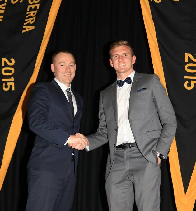 TIGERS: Incoming senior coach Dave Corcoran with Kade Klemke, who is handing over the reigns. The appointment received a standing ovation. Photo: Supplied.