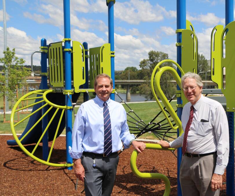 REOPENING: Queanbeyan-Palerang Regional Council administrator Tim Overall with Parks and Recreation manager Tim Geyer at Queen Elizabeth Park.