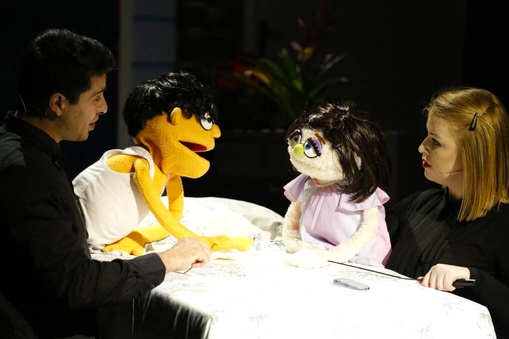 Nick Valois as Princeton and Emma McCormack as Kate Monster in Avenue Q.  Photo: Family Fotographics