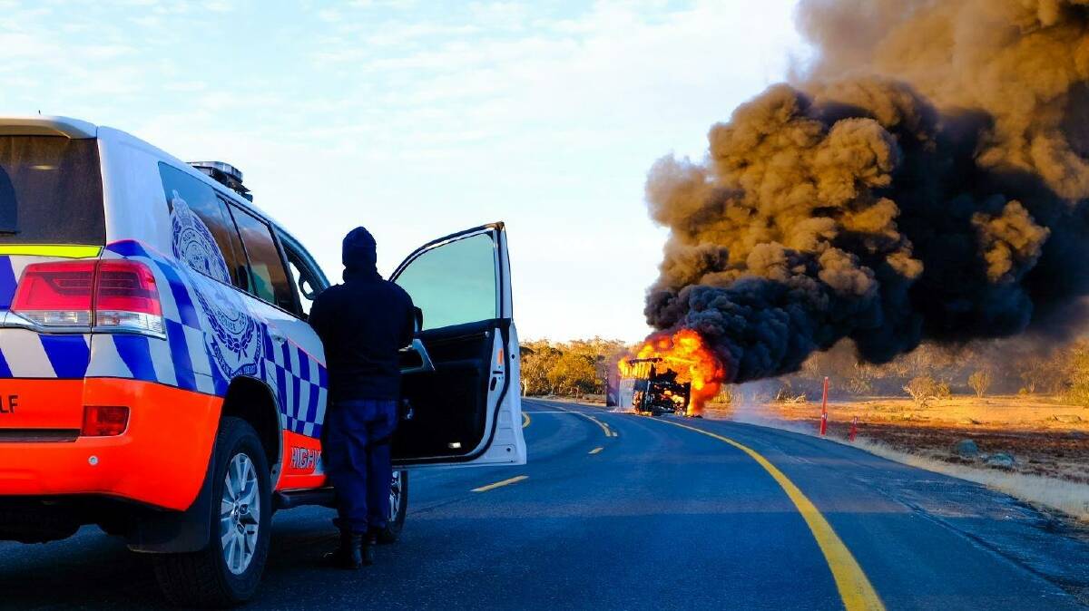 A bus well alight at Jindabyne. Photo: Facebook/ Monaro LAC.