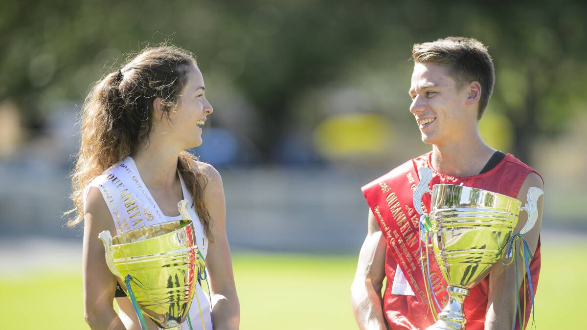 Speedsters: Queanbeyan's Andrea Thompson and Sydney's Michael Hanna celebrate their win on Saturday. Photo Sitthixay Ditthavong