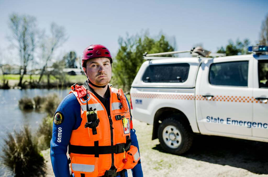 The Queanbeyan SES were recipients of the IMB funding in 2016. SES Swift Water Technician Michael Plumb near the Queanbeyan River. Photo: Jamila Toderas