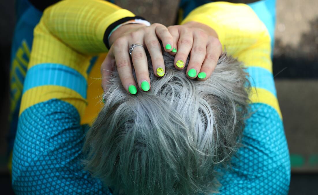 DOWN AND OUT: Canberran Caroline Buchanan reacts after crashing out during the Women's Semi Finals at the Olympic Games in Rio. Photo: Ryan Pierse/Getty Images.