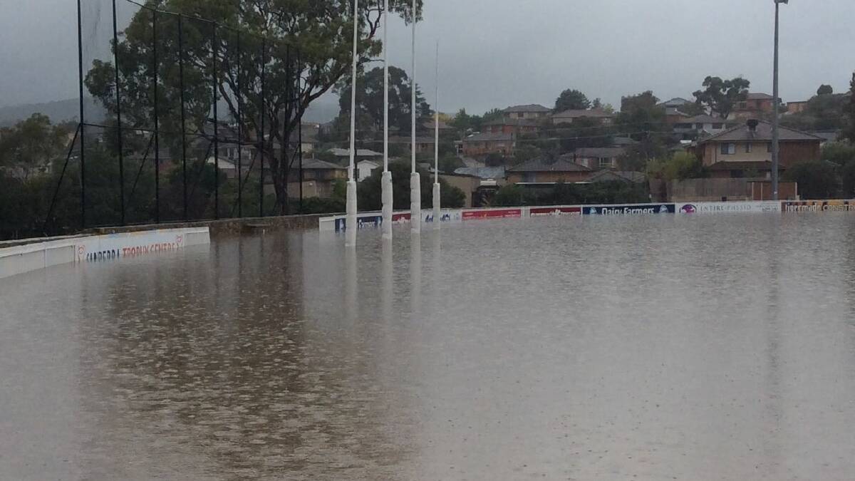 The home of the Queanbeyan Tigers' Australian football oval was more than a 30 centimeters under water in parts after the storm hit on Tuesday.

Photo : club general manager Michael Goiser.