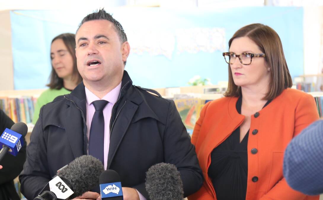Deputy Premier John Barilaro announced the schools package with assistant education minister Sarah Mitchell at Queanbeyan East Primary School on Monday. Photo: Supplied.