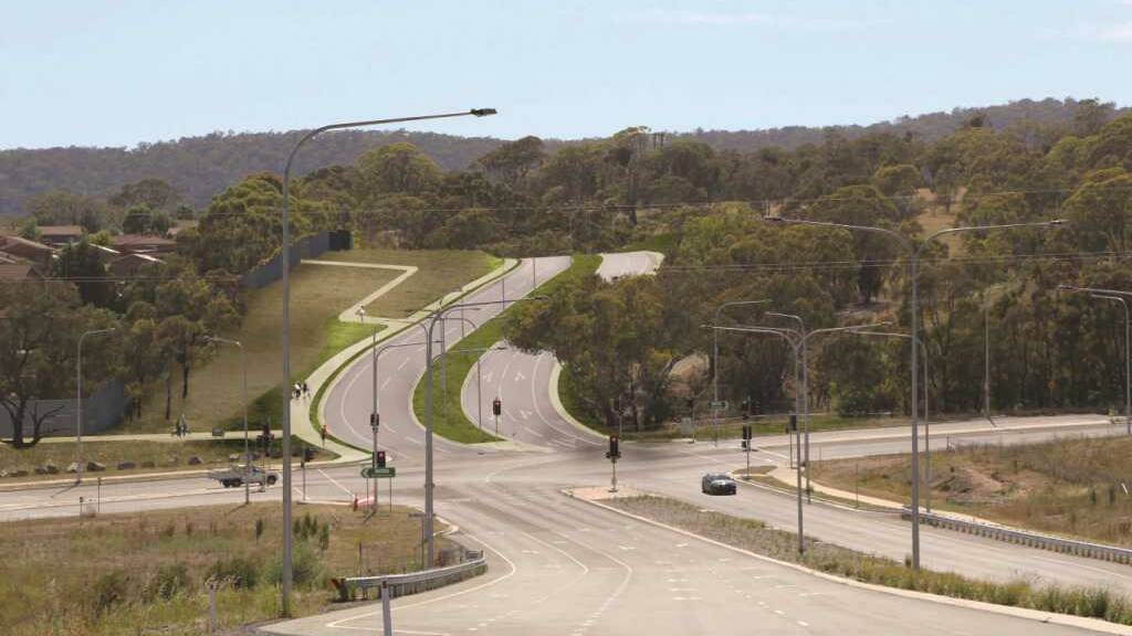 An artist's impression of the Ellerton Drive extension at the Edwin Land Parkway and Old Cooma Road intersection. Photo: QPRC