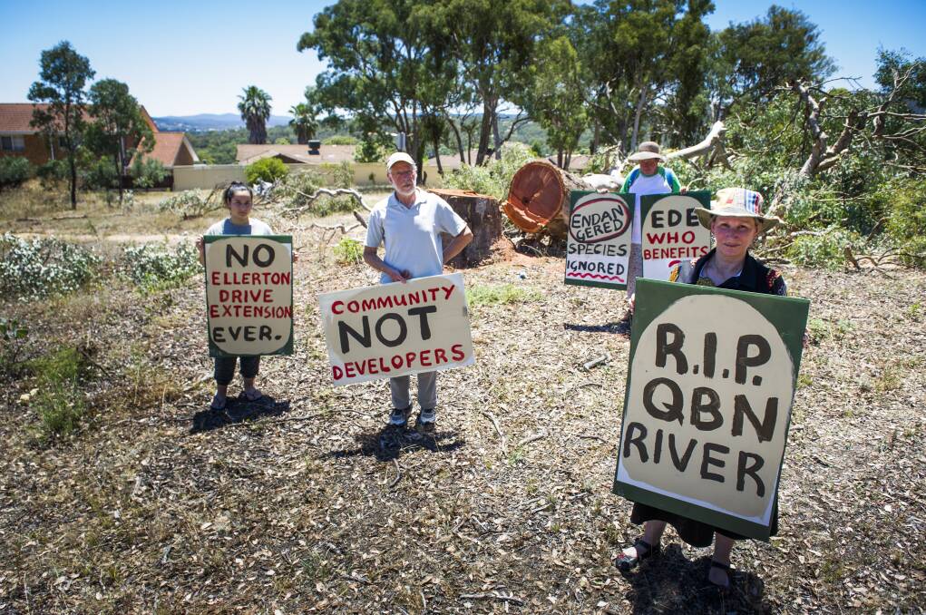 Protesters at the Ellerton Drive Extension site earlier this year. Photo: Elesa Kurtz