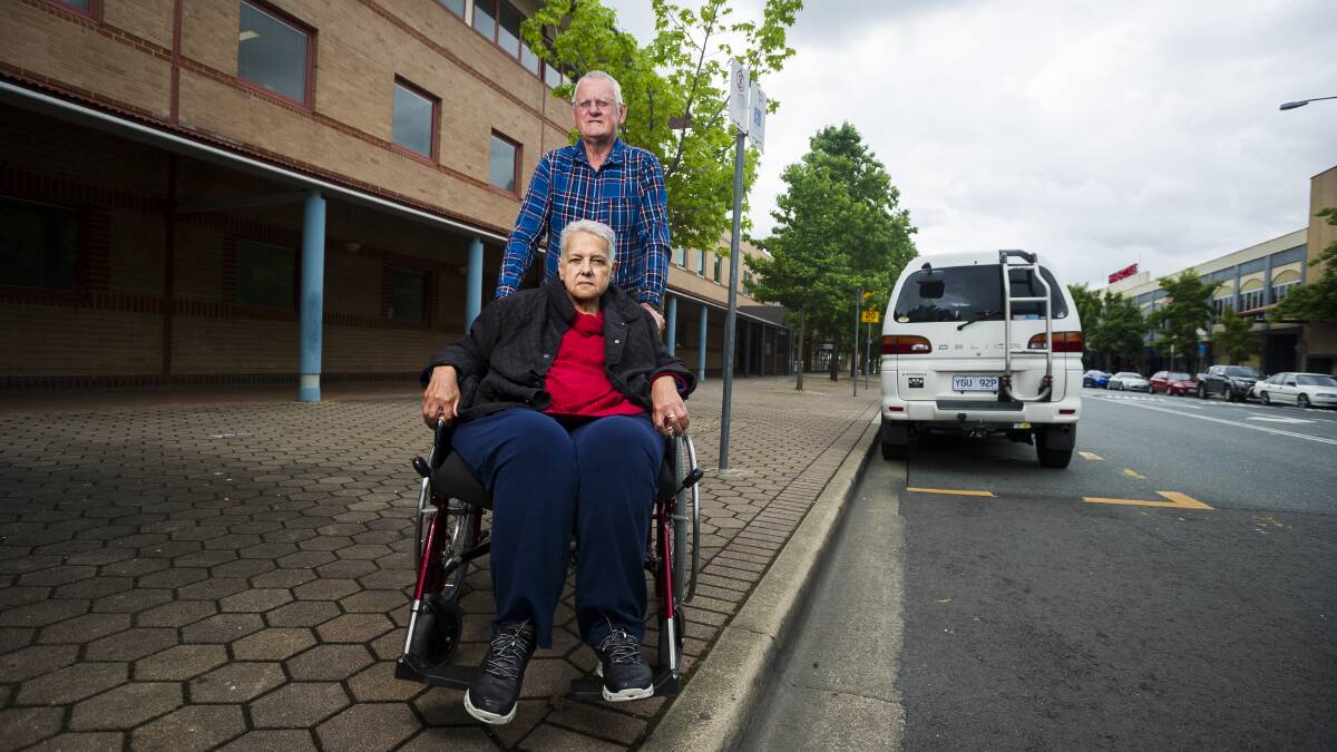 Easy access: Lorraine Wright, with husband John, says many prominent Canberra locations should be made easier to access for people in wheelchairs or with other disabilities. Photo: Dion Georgopoulos