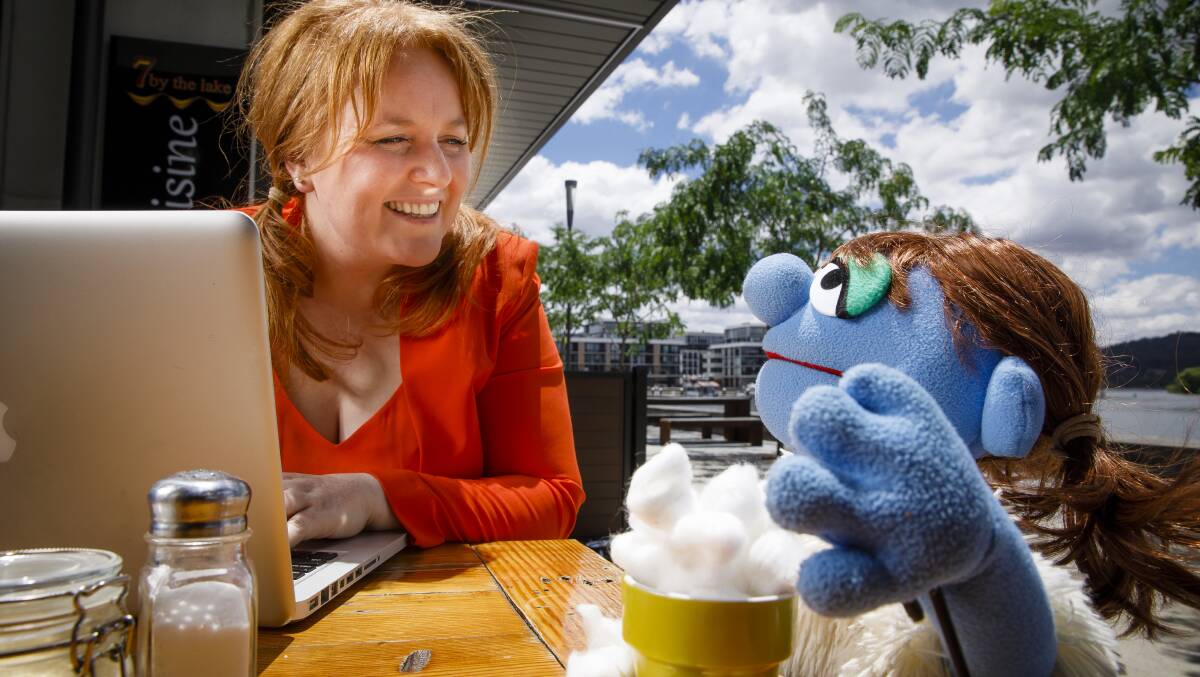 Hollywood here we come: Caroline Simone O'Brien enjoys some cafe time with Lady Puppet.  Photo: Sitthixay Ditthavong