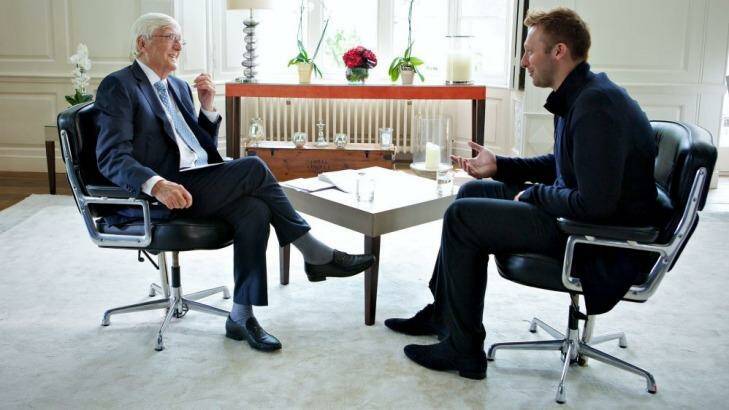 Putting all his cards down on the table: Sir Michael Parkinson with Ian Thorpe. Photo: Supplied