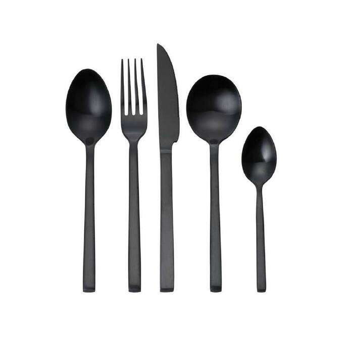 Neue Blvd Dinner Time matte black stainless steel cutlery, $55 (five-piece set), neueblvd.com.au. Photo: Supplied