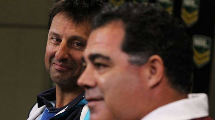 Friends and foes: Laurie Daley and Mal Meninga are returning to Canberra for the reunion of the 1994 grand final win after Origin II. Photo: Ben Rushton