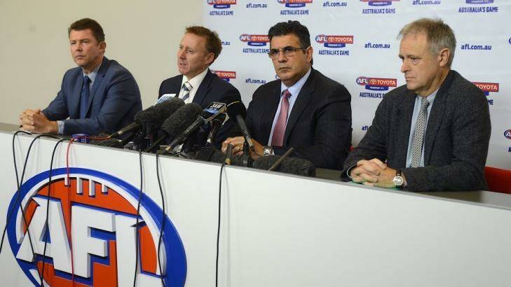 Peter Harcourt (far right) has been rebuked by the AFL Photo: Pat Scala