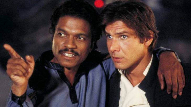 Lovable rogues Billy Dee Williams and Harrison Ford as Lando Clarissian and Han Solo.
