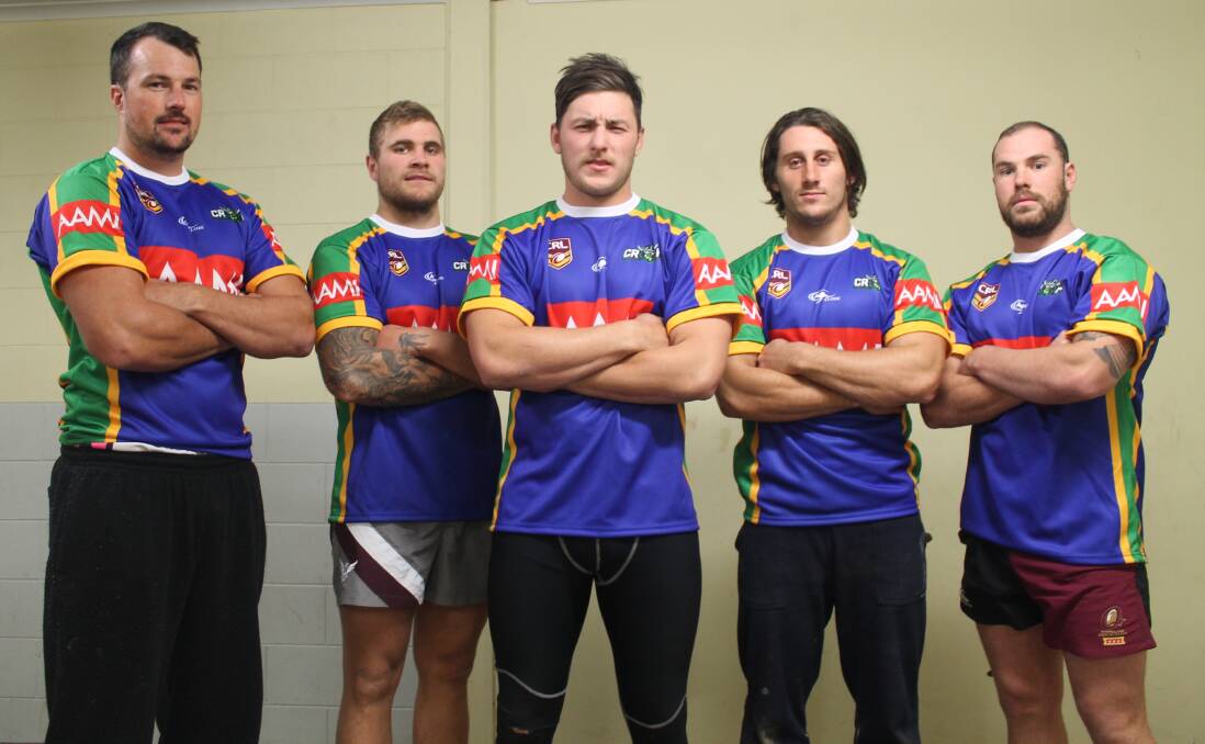 Queanbeyan's Canberra Region Rugby League representatives Richard Kelly, Aidan Woods, Levi Freeman, Tyler Stevens and Josh Mitchell will be out to secure the Country Championship for the first time in 15 years. Photo: Joshua Matic.