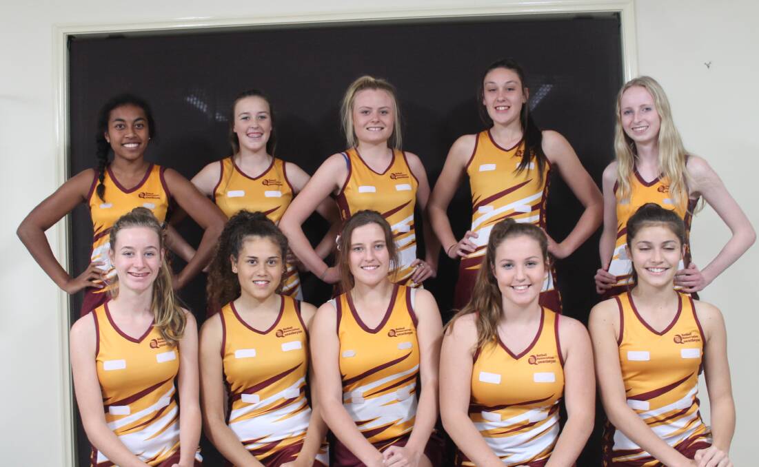 Queanbeyan Netball under 17's representative team, from back to front, left to right: Lanit Wuvuai, Laura Manton, Riley McDonald, Jacoba Clough, Georgia Reid, Emily Kerr, Brittany Negus, Hayley Rauter, Kate Woods and Claudia Bowyer. Photo: Joshua Matic.