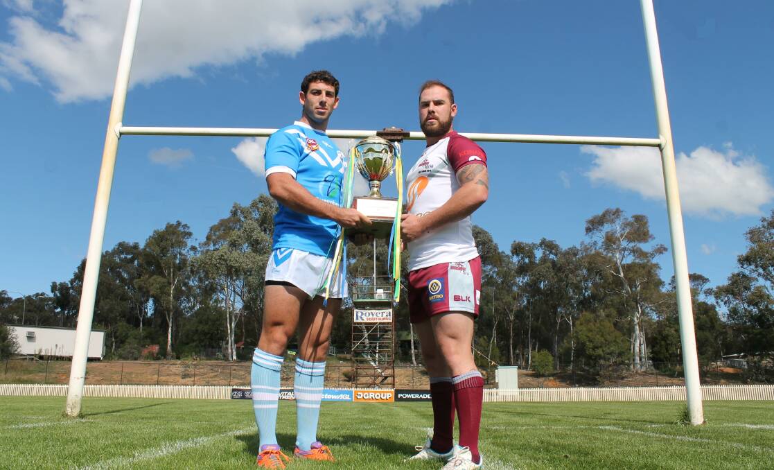 Queanbeyan Blues player Andrew Mack, left, will be aiming for bragging rights over Kangaroos player Josh Mitchell for the Canberra Raiders Cup. Photo: Joshua Matic.