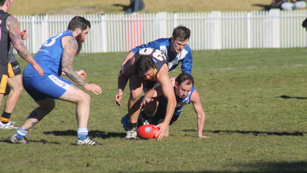 Queanbeyan Tiger Campbell Griggs goes for the ball. Photo: Joshua Matic.