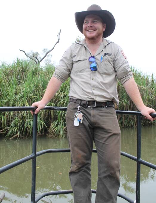FRESH MEAT: Ranger Abbro Woolnough has come from Batchelor to learn the tricks of the trade from croc-catching veterans. 