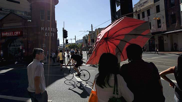 Hot in the city: Haymarket is the warmest part of the CBD. Photo: Dean Sewell