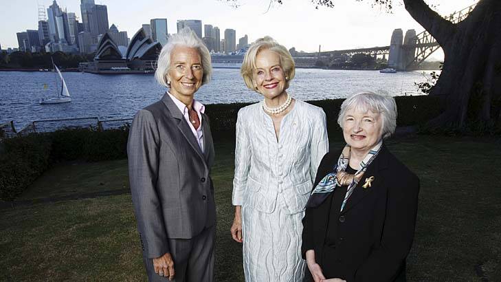 Australia's first woman Governor-General, Quentin Bryce, hosts the first woman Managing Director of the IMF, Christine Lagarde and the first woman Chair of US Federal Reserve, Janet Yellen at a function for G20 Finance Ministers at Admiralty House. Photo: James Brickwood
