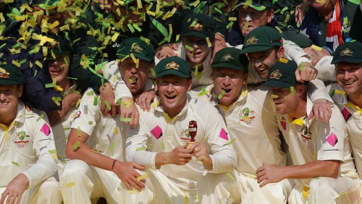 Australia's cricketers celebrated their Ashes triumph long and hard. Photo: Brendan Esposito