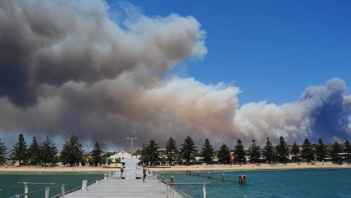The Coomunga fire, looking at Port Lincoln from jetty. Source: Port Lincoln Times
