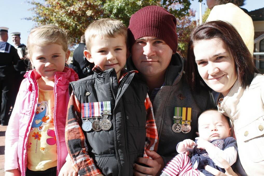 Anthony and Allison McCudden with daughter Lucy, son Tyran and baby Lilah at this year's ANZAC Day ceremony.