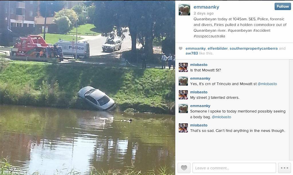 Instagram user emmaanky uploaded this photo of the vehicle being towed out of Queanbeyan River. 