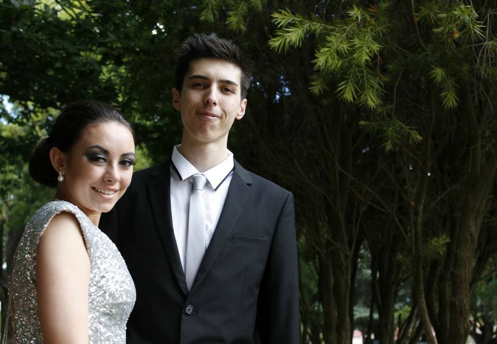 Karabar High School students Jessica Skokleska and Alex Razmoski in their finest for the Year 12 formal.