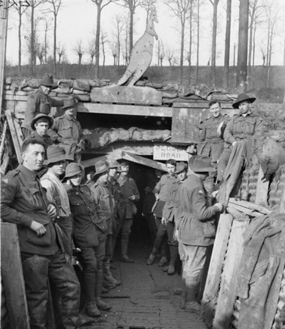 DIGGING DEEP: Australian soldiers in 1918 at the entrance to the Catacombs, a tunnel system under Hill 63 near Messines that could house 2000 men. Picture: AWM E04486   