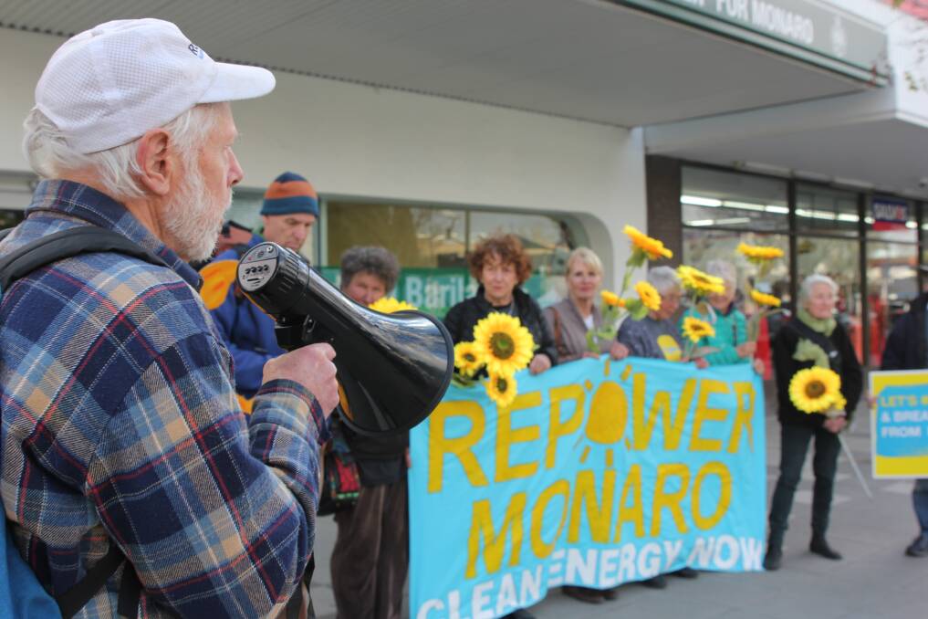 Repower Monaro spokesman Dr Frank Briggs at the protest in front of John Barilaro's electorate office in Crawford Street, Queanbeyan.