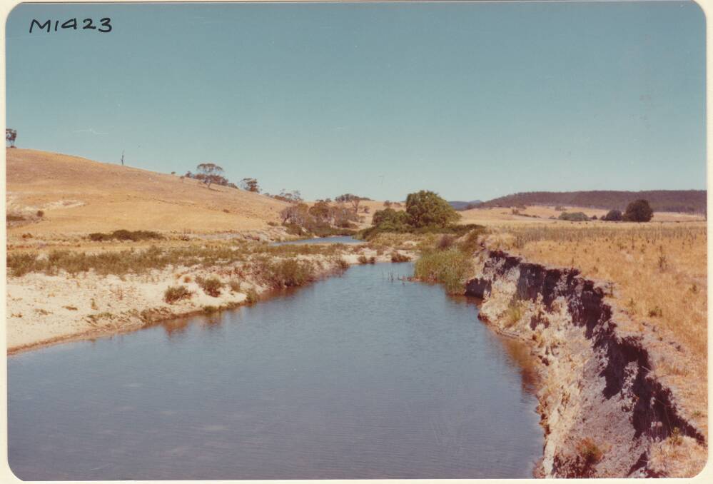 Mulloon Creek in the 1970s. The creek and surrounding area were suffering from erosion and lack of vegetation.