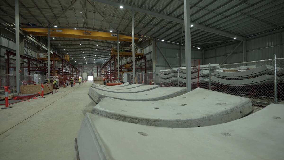 Some finished concrete segments in the new Snowy 2.0 precast factory in Cooma.