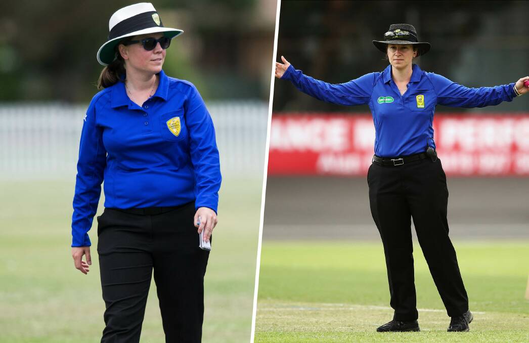  South Australia umpire Eloise Sheridan and NSW umpire Claire Polosak. Photos: supplied Cricket Australia
