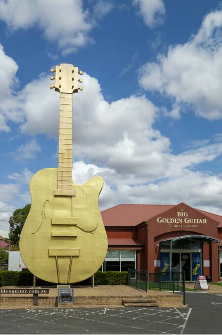 The Big Golden Guitar on display outside the Big Golden Guitar Tourist Centre in Tamworth. Picture: Desination NSW