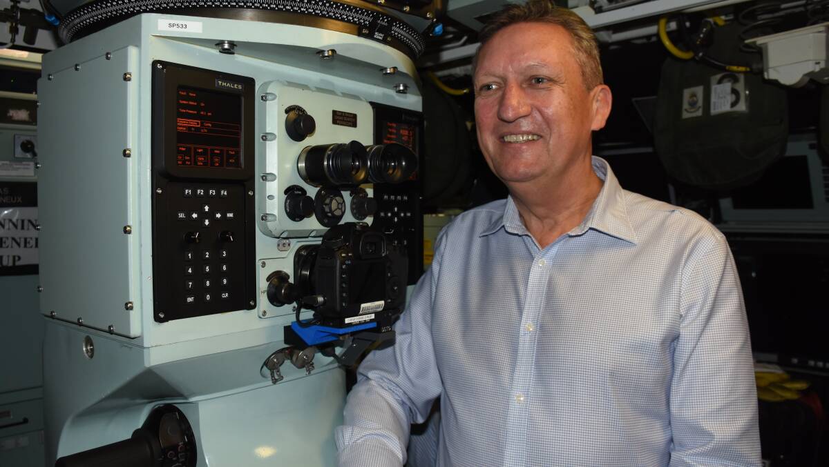 Australian Trucking Association chair Geoff Crough on the HMAS Dechaineux. Photo: NADINE MORTON 111618nmsub12