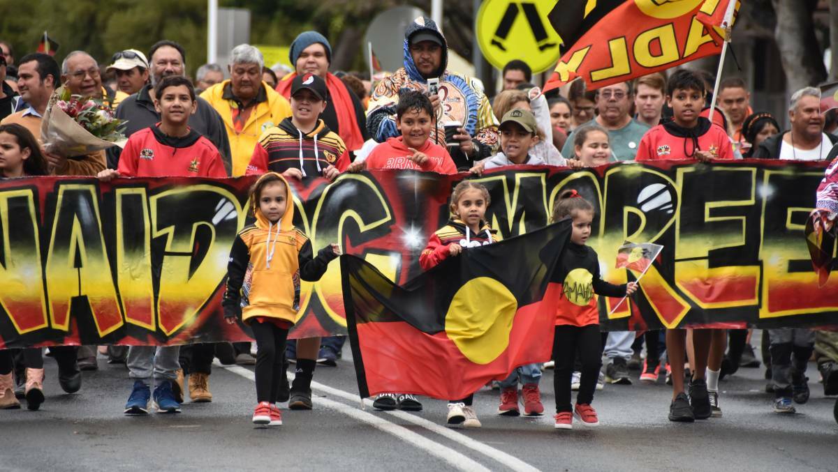 MOREE: Children led the 2019 NAIDOC Week march down Balo Street. 