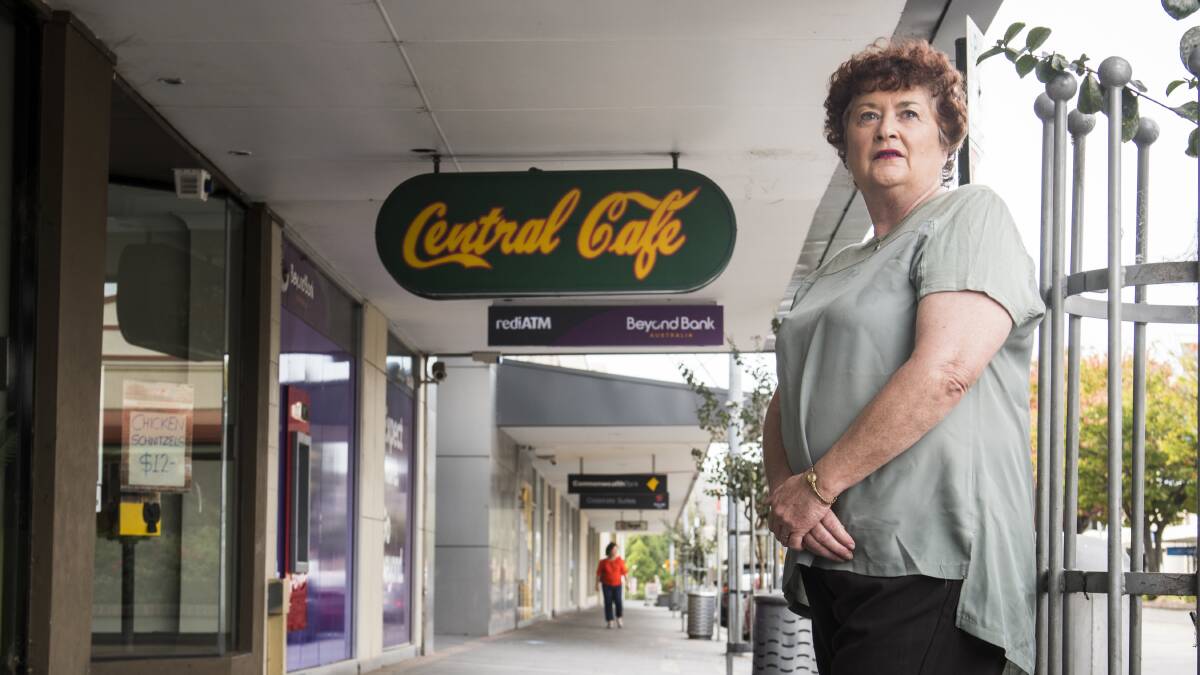 Sue Whelan OAM, outside the closed Central Cafe in Monaro Street, says Queanbeyan businesses are doing it tough. Photo: Elesa Kurtz
