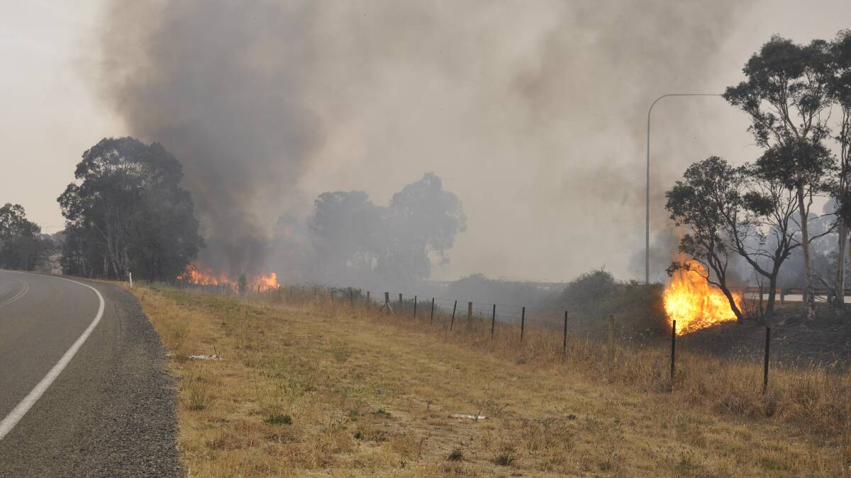 This fire erupted next to the highway near the southern exit from Goulburn on December 31. Photo Louise Thrower. 