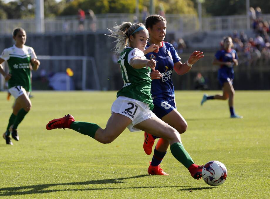 Come from behind win: Matildas star Ellie Carpenter was one of the stand-out performers in Canberra's  2-1 victory. Photo: AAP