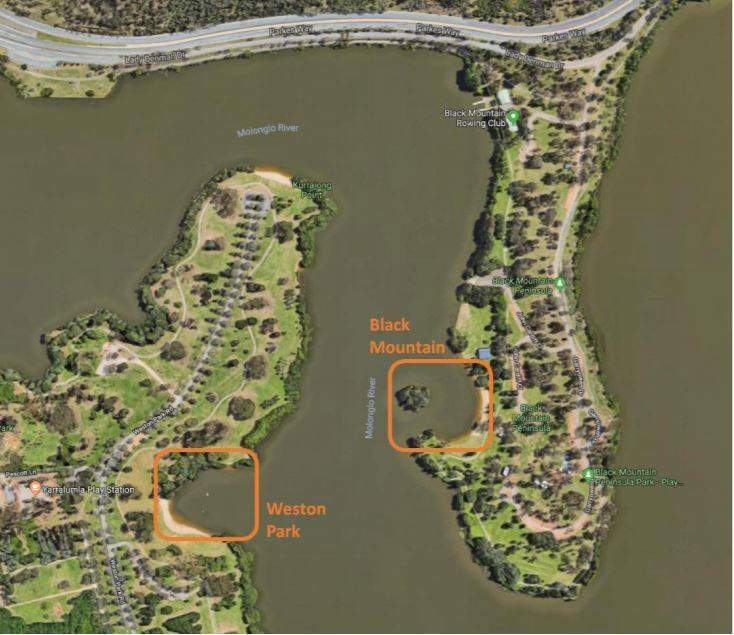 The company behind the proposal investigated two options for the inflatable adventure park. The site just off Black Mountain was chosen because of its superior water quality. Picture: National Capital Authority