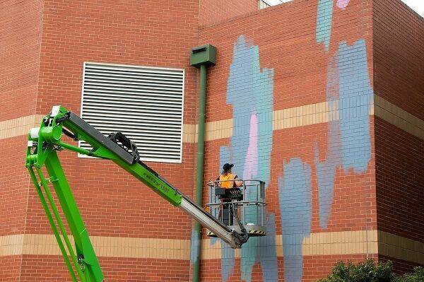 TALL ORDER: Painting has started on the portrait mural of Ricky Stuart.