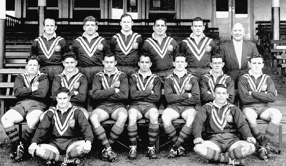 Playing days: Don Furner snr (second row, second from left) in Australian colours ahead of a 1955 test match against France, in which he was a reserve player. 